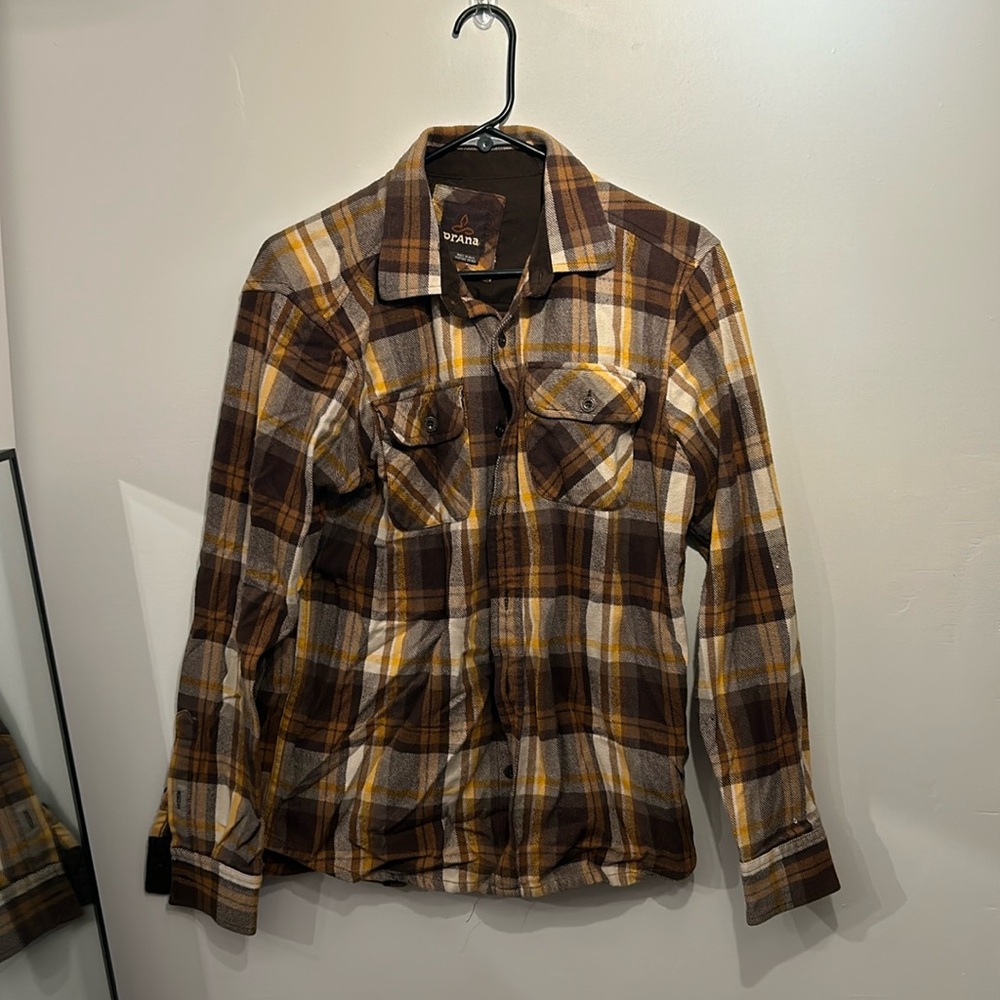 PrAna Flannel (Small) - Brown Mustard Yellow Golden